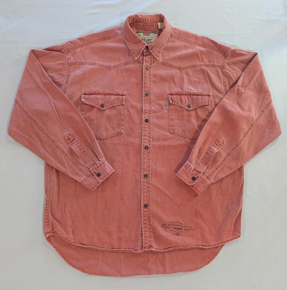 Vintage Levi's Shirt Mens L Pink Corduroy Long Sleeve Western Snap Hong Kong